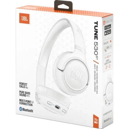 JBL Tune 530BT Auriculares Inalámbricos Bluetooth 6.0 con Micrófono, Sonido Pure Bass, Hasta 76h, Blancos